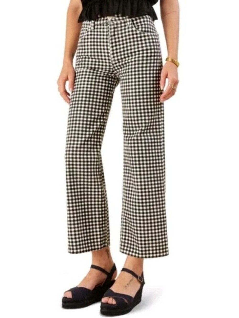 Reformation Fawcett Wide Leg Crop Jeans 25 Gingham Black White